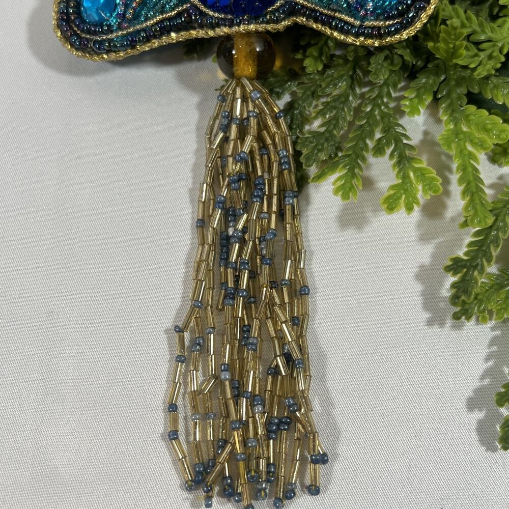 World Market Global Art Deco Beaded Sequin Peacock Christmas Ornament Hanging - Picture 3 of 8